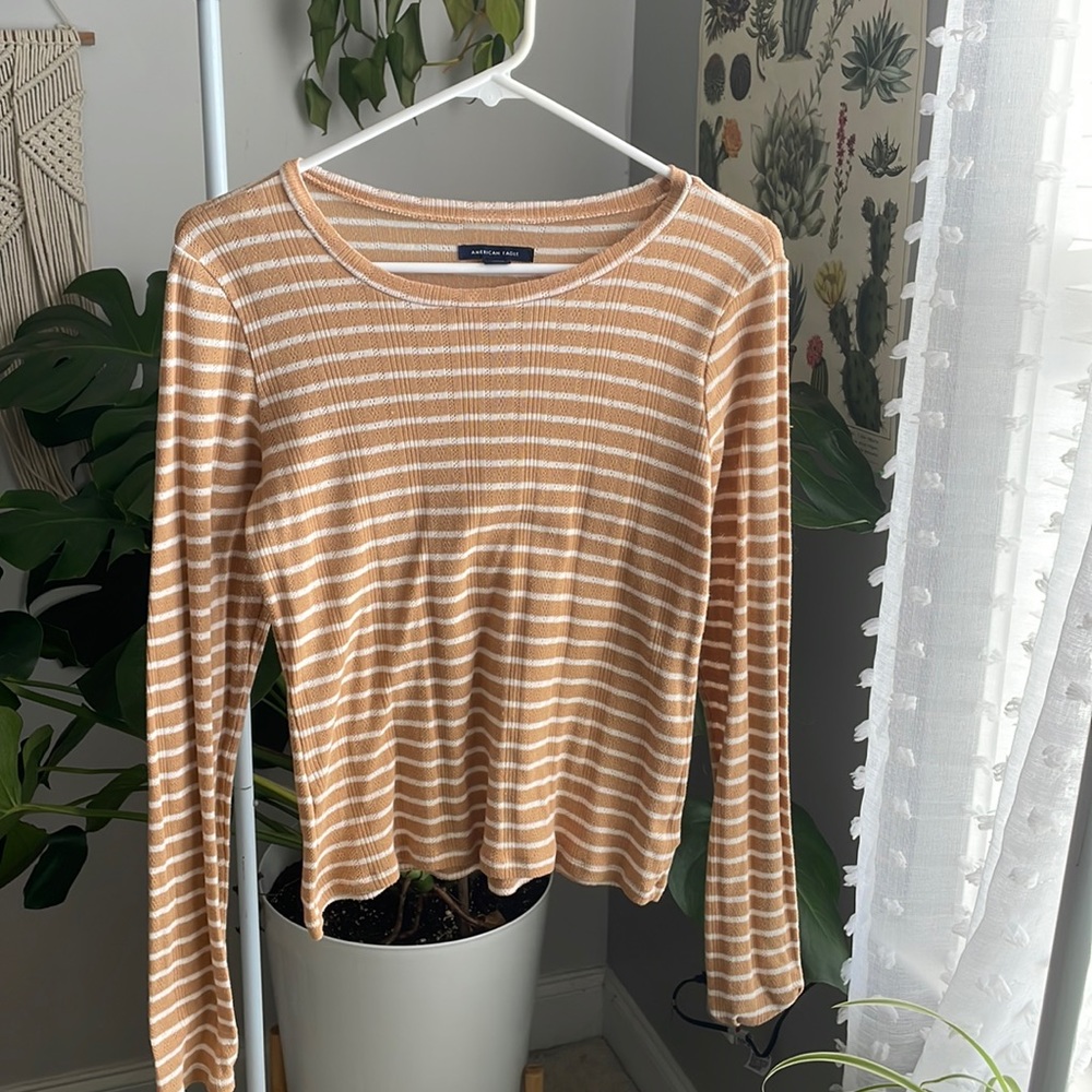 White and Yellow Striped American Eagle Top